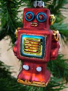 New Red Robotic Outter Space Ship Robot Glass Ornament  