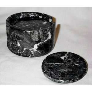  Black Zebra Marble Coasters for Drinks   7 Pc. Set 