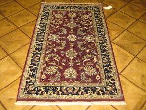3x5 Small Red Navy Hand knotted Indo Persian Oriental Area Rug  