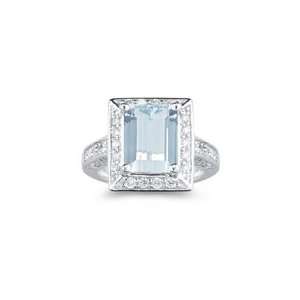  0.91 Cts Diamond & 3.00 Cts Aquamarine Ring in 14K White 