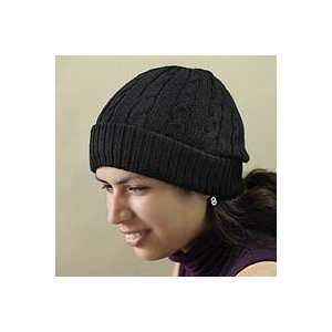  NOVICA 100% alpaca hat,Black Braid Cascade