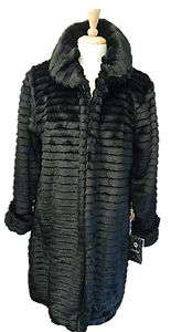 Womens BLACK Fun Faux Fur Mink Winter Jacket Coat L Large NEW NWT 