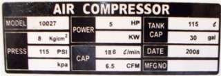 30 Gallon Tank Electric Air Compressor 6.5CFM 115PS 5HP  