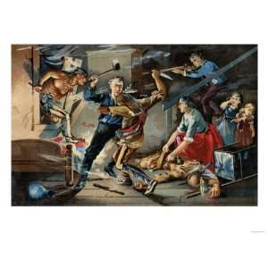 Native Americans Attacking a Colonial Family on the Frontier Giclee 
