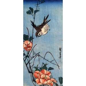   Japanese Art Utagawa Hiroshige Sparrows and wild rose