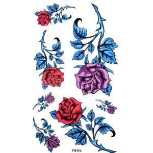  King Horse Waterproof tattoo stickers Purple rose Red rose 