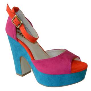 Hot Hot Trendy Color Block Faux Suede Chunky Heel Platform Ankle Strap 