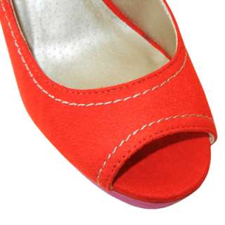   Fuchsia Color Blocked Suede Sling Back Open Toe Platform Wedge Sandal