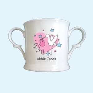  Birth / New Baby Gift   Loving Cup with Pink Stork Design 