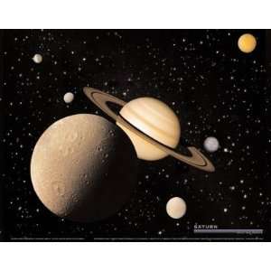  Saturn With 6 Moons Poster Voyager 1, Hubbard Space 