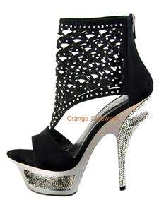 PLEASER Womens Rhinestone Suede Cut Out Platform Ankle Booties High 