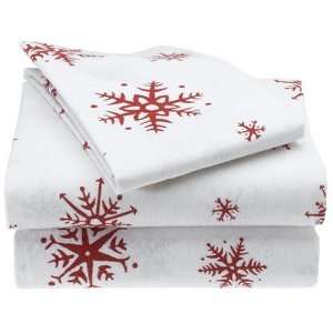  Divatex Queen Red Snowflake 100% Cotton Flannel Sheet Set 