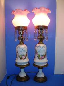 ANTIQUE FRENCH HAN BLOW AND HAND PAINTED OIL/ELECTRIC LAMPS  