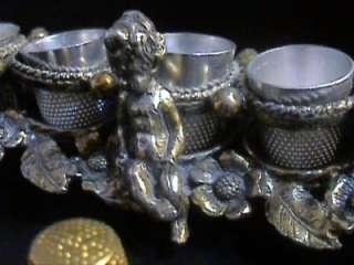 VINTAGE METAL THIMBLE HOLDER WITH THIMBLES SEWING NEEDLEWORK  