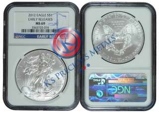 2012 American Silver Eagle $1 NGC MS69 MS 69 Early Releases (Blue 