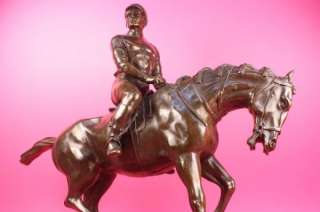 Vintage Bronze Polo Statue Jockey Horse Figure Signed Barye Sculpture 