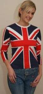 Union Jack Ladies 3/4 Sleeve T Shirt All Sizes   New  