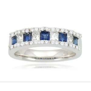  14k White Gold Classic Blue Sapphire and Diamond Ring (3/5 