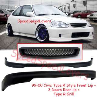 99 00 Civic Type R Style Front Lip + Rear Lip Kit + Grill 3 Drs 