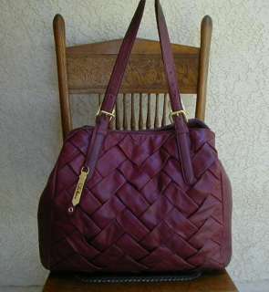 Large Rustic Burgundy Woven Leather COLE HAAN Tote Brief Bag~Purse 