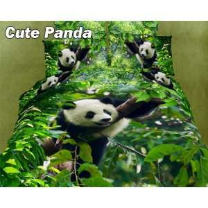  Cute Panda, Twin Duvet Cover Set Kids Animal Theme Bedding 