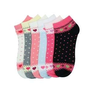   Ankle Socks Elegant Heart and Dot Design (size 9 11) 6 Colors 6 Pairs