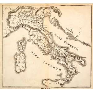  1875 Print Map Italy Superum Sardinia Corsica Sicilia 