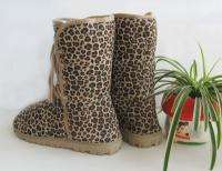 Free Ship Womens Leopard Lace Up Winter Snow Boots Warm Shoes US 2 
