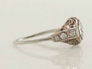 18k White Gold .35ct Old European Cut Diamond Filigree Engagement Ring 