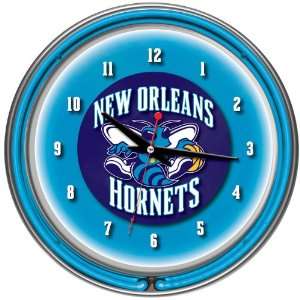 New Orleans Hornets NBA Chrome Double Ring Neon Clock 