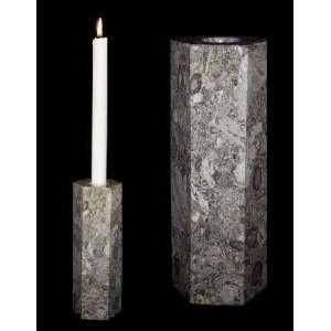  Decorative Fossil Stone Taper Candle Holder   Large, 8H 