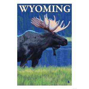  Moose at Night, Wyoming Giclee Poster Print, 24x32