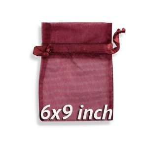   Sheer Organza Drawstring Pouches Gift Bags Burgundy Color 6x9 Inches