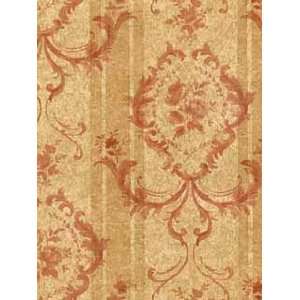  Florence Toile Stripe Gold and Red Wallpaper in Olive 