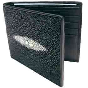  Stingray Leather Bi Fold Wallet w/ Left Flap in Black 