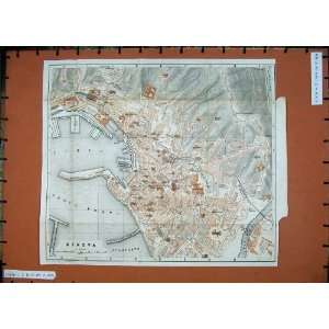  1886 Street Plan Genova Colour Map Italy Bisagno Porto 