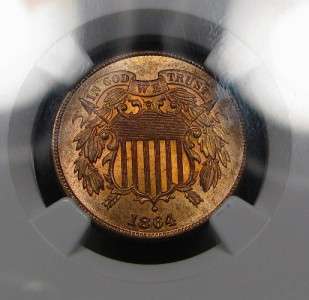 1864 Large Motto Two Cent Piece NGC MS66 RB Red Brown *Very PQ 