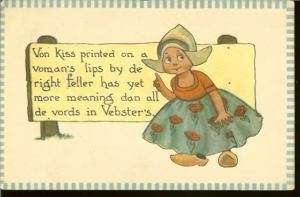 Cute Dutch Girl Wooden Shoes Von Kiss on Lips Postcard  