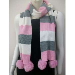   Scarf, Neck Wear, Wrap, Knitted, Pink Grey White 