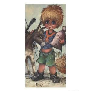  Boy with Donkey Animals Giclee Poster Print, 9x12