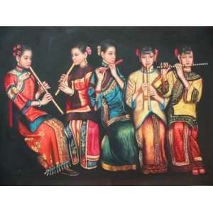 12X16 inch Figure Canvas Art Repro Chinese Top Five Fluting  