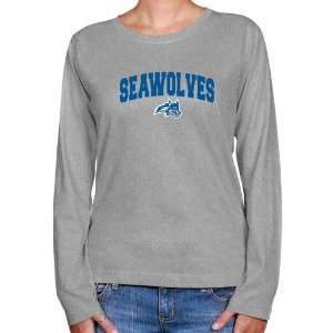 Stony Brook Seawolves Ladies Ash Logo Arch Long Sleeve Classic Fit T 