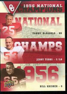   SOONERS TOMMY MCDONALD JERRY TUBBS BILL KRISHER NATIONAL CHAMPIONS