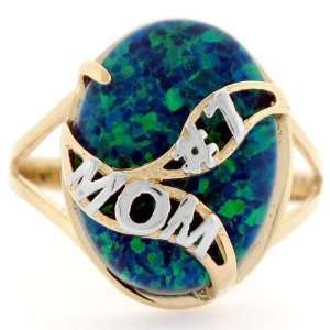  14k Gold Whale Tail #1 Mom Blue Green Lab Opal Ring 