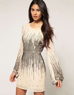  Scattered Sequin Bell Sleeve All Over Embellished Shift Party 
