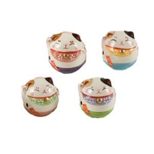  Maneki Neko Lucky Cat Porcelain Wobble, Set of 4 