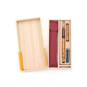  Akashiya Natural Bamboo Brush Pen Red Silk Case Cartridges 