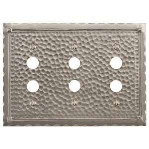   Hammered Triple Push Button Plate   Brushed Nickel