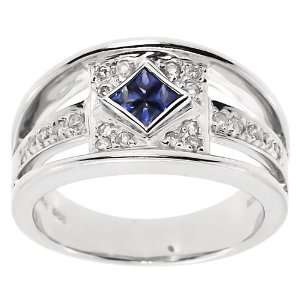   cut Diamond and Sapphire cocktail, right hand ring in 14k white gold