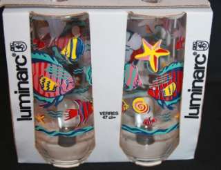 Vintage Luminarc Tropical Fish Glass Tumblers NIB  